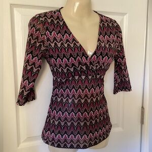 💗 Vintage Y2K Byer California Cropped Blouse M zigzag 3/4 sleeve EUC
